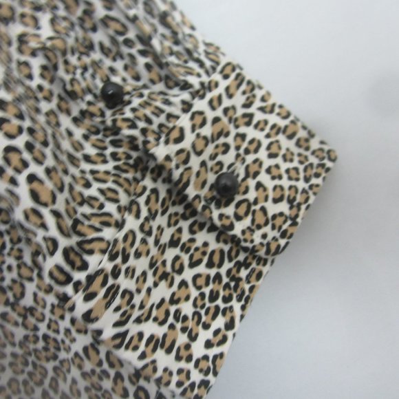 Talbots Womens 6 Petite 6P Brown White Leopard Animal Print Cotton Blouse Shirt - Picture 7 of 11